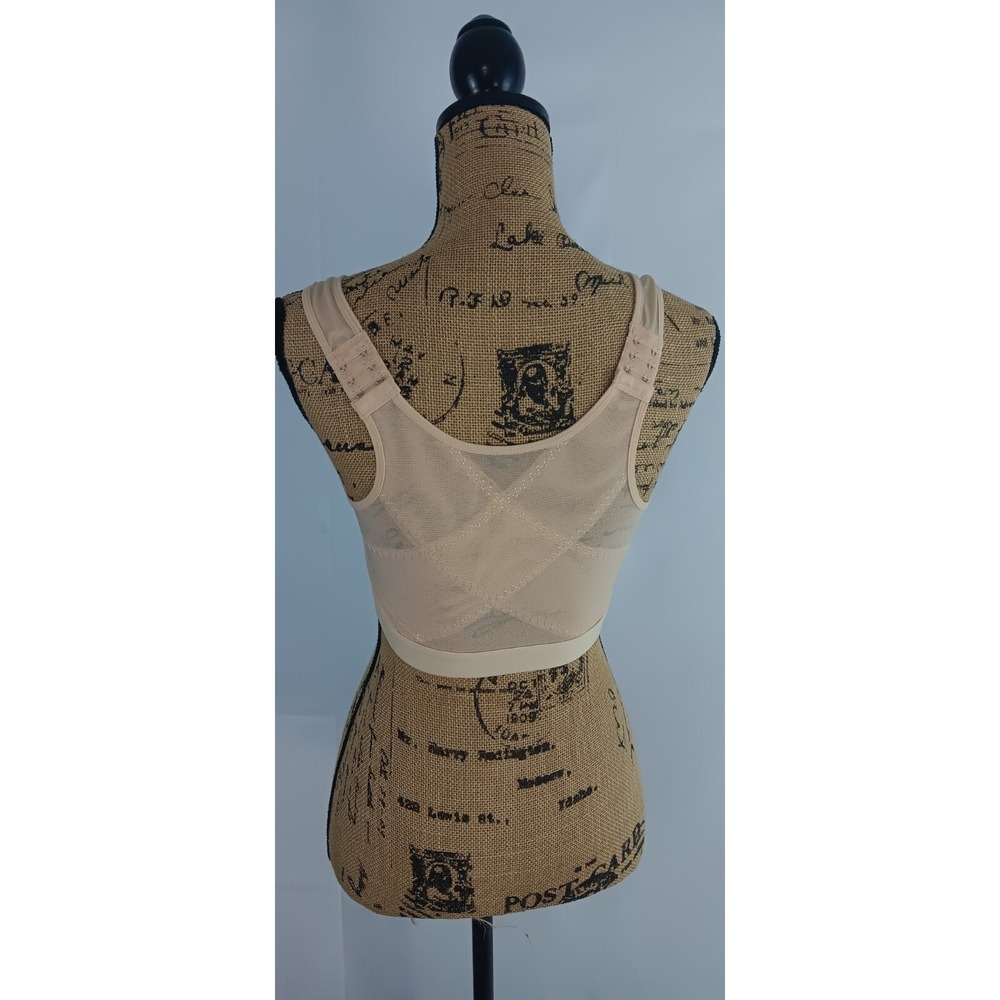 women Nylon Spandex Wire Free Breathable Support Front Close Bra Large Tan AA373 - Picture 2 of 8
